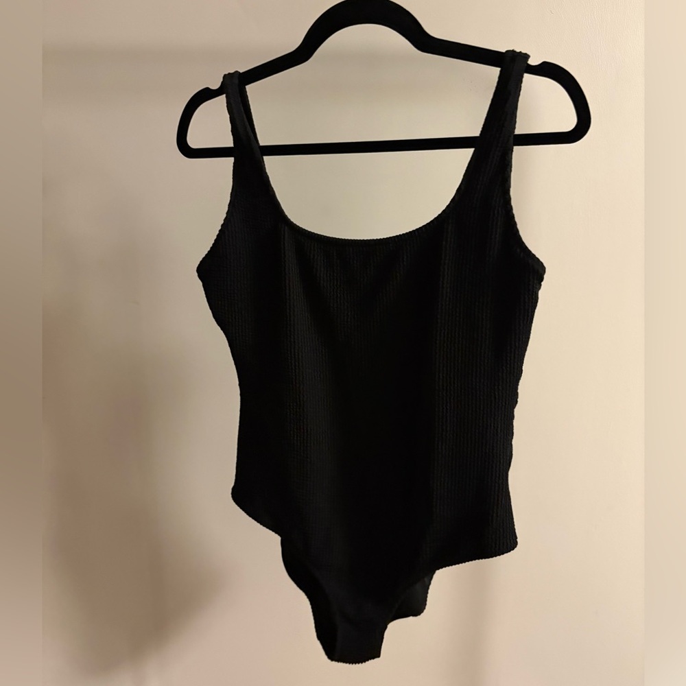 aerie Black Ribbed One-Piece Swimsuit